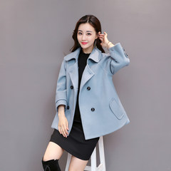 A little wool coat female girl caramel color in autumn and winter coat short short fall fashion S blue