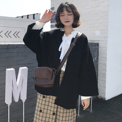 Autumn and winter women's new Korean all-match blouse woolen coat thin long sleeved short wool coat students F black