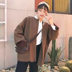 Autumn and winter women's new Korean all-match blouse woolen coat thin long sleeved short wool coat students F Dark brown