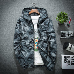Jacket men's spring and autumn, 2017 new Korean version, leisure trend, self cultivation, handsome autumn clothing, young Baseball Jacket 3XL Gray camouflage