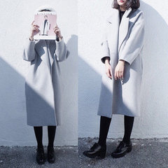Wool coat, long. 2017 new autumn and winter night wind loose original student cocoon woolen coat XS Light grey (thickening cotton plate)