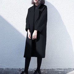 Wool coat, long. 2017 new autumn and winter night wind loose original student cocoon woolen coat XS Black (thickened cotton clip)