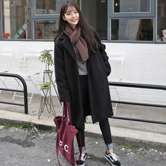 Long wool coat, 2017 new Korean all-match loose cocoon black woolen coat students XS black