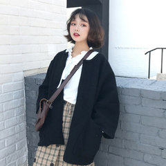 The winter wind wind port of Korean ulzzang Harajuku wool coat female student chic loose short woolen coat F black