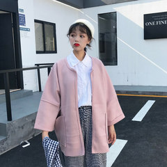 The winter wind wind port of Korean ulzzang Harajuku wool coat female student chic loose short woolen coat F Pink