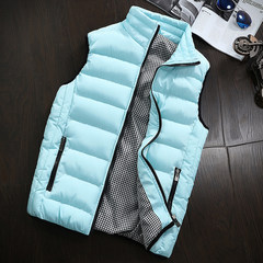 New Korean men down cotton vest vest vest vest size couple slim female thick coat 3XL Color blue