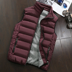 New Korean men down cotton vest vest vest vest size couple slim female thick coat 3XL Claret