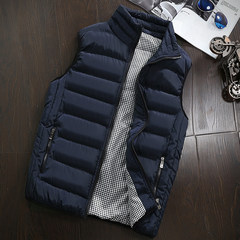 New Korean men down cotton vest vest vest vest size couple slim female thick coat 3XL Navy Blue