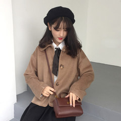 2017 new autumn ladies Lapel loose Korean short wool coat small woolen coat students tide F Coffee color