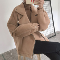 Autumn and winter of 2017 new women's Retro color short wool tweed coat loose thin coat all-match students tide F Khaki