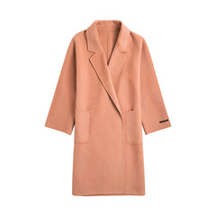 Manual double coat 2017 new female in the long winter of 800 grams of 100% wool woollen wool coat XS Pink orange