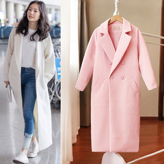 2017 autumn and winter Wang Ou with Korean super knee cocoon woolen jacket white woolen coat female tide S [100-109 Jin] pink