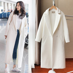 2017 autumn and winter Wang Ou with Korean super knee cocoon woolen jacket white woolen coat female tide S [100-109 Jin] white