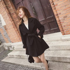 The new 2017 small grain Korean autumn pure wool coat lapel long woolen coat girls temperament tide S black
