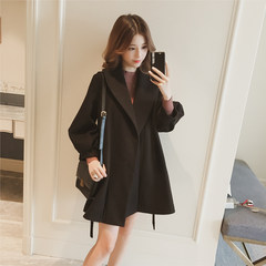 In the long winter new Korean Lantern Sleeve loose wool coat dress little woolen coat S black