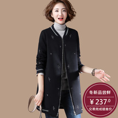 Wood wool coat embroidered female winter baseball uniform in the long section of the Korean version of 2017 new female loose woolen coat M black
