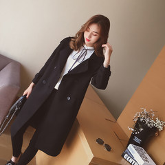 Small grains in the autumn of 2017 new Korean loose in the long woolen coat breasted wool coat doubles temperament S black