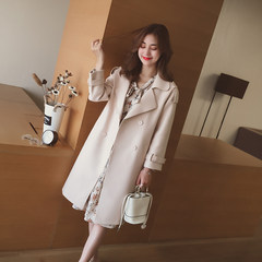 Small grains in the autumn of 2017 new Korean loose in the long woolen coat breasted wool coat doubles temperament S Apricot