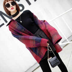 JHXC Korean style loose POLO collar thickening fur coat, female students in winter show thin lattice shirt shirt tide M Red Plaid
