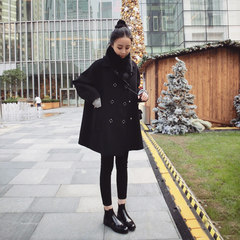 East Gate 2017 Korean winter loose thin A font in the long wool coat cloak female woolen coat XS black