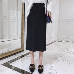 DY/ British high waisted skirt made 2017 new winter long skirt skirt chic in Korean tide F Black spot