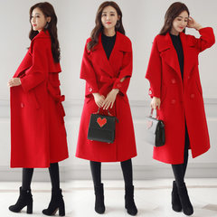Wool coat girls long Korea 2017 new winter loose thin wool coat female Korean coat XS gules