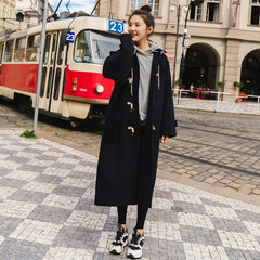 The new winter woolen coat in the long section of Korean women loose cocoon knee cap button wool coat XS Deep green