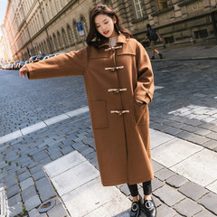 The new winter woolen coat in the long section of Korean women loose cocoon knee cap button wool coat XS Caramel color