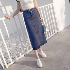 Denim skirt in the long section of the female students in autumn and winter 2017 new thin split package hip length a Qun Zi M [weight 100 to 110 pounds] 3 days later to restore the original price 69