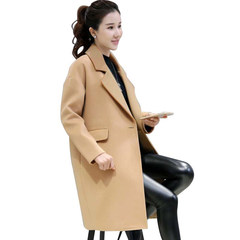 2017 new winter wool coat female Korean black woolen coat loose cocoon long skinny girls S [hair brush] Camel with cotton