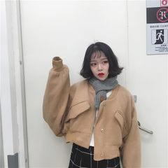 Winter women's new 2017 Korean BF loose short coat Lantern Sleeve Jacket student woolen coat F Camel