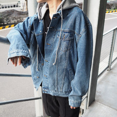 @ Hong Kong style boy's Denim coat, men's spring and autumn youth Hooded Jacket, Korean autumn loose student autumn outfit S blue