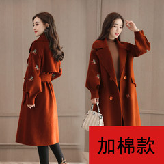 Wool coat in the long winter 2017 Korean women all-match thin long sleeved embroidery wool coat girl temperament S Caramel [cotton]