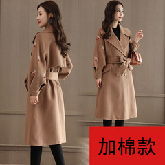 Wool coat in the long winter 2017 Korean women all-match thin long sleeved embroidery wool coat girl temperament S [and] cotton Camel