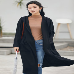 2017 new winter hooded windbreaker long sleeved knee loose solid student wind long coat girl F black