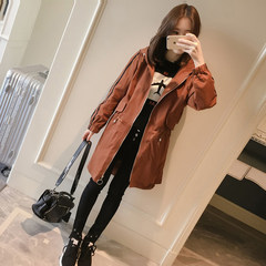 2017 spring and autumn version of the new version of chic leisure hooded windbreaker female students loose small middle length jacket tide S Caramel color