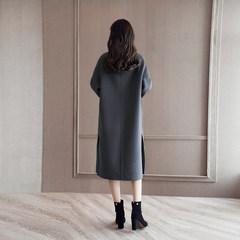 Double face woolen cashmere coat, Long Maxi 2017 new winter loose wool coat in Korea chic XS Iron grey