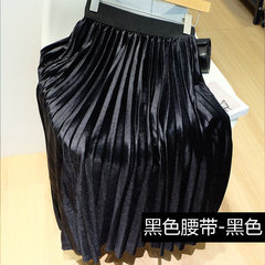 Long velvet skirt pleated skirt metal color in autumn and winter in 2017 new female jinsirong all-match. F Black [black belt]