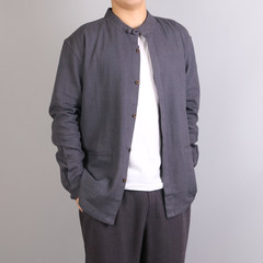 2017 new men's size Chinese Pankou Linen Jacket Wind retro cardigan long sleeved jacket Hanfu fertilizer 3XL gray
