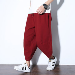 In summer, the Chinese wind code nine points pants, men linen loose loose crotch, Haren pants tide retro, leisure small feet radish pants 3XL Brick red