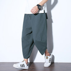 In summer, the Chinese wind code nine points pants, men linen loose loose crotch, Haren pants tide retro, leisure small feet radish pants 3XL gray