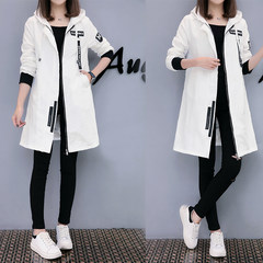 European station 2017 spring and autumn new version of Korean students loose cap and cotton thickening, long windbreaker coat woman S white
