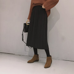 Korean version of the new thick woolen skirt female simple autumn all-match crushed in the long section of the A word color pleated skirt F Dark grey