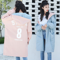 2017 autumn version of the new version of the Korean version of the large size BF alphabet printing cap, long wearing a windbreaker coat women 3XL Pink [elastic cuffs]