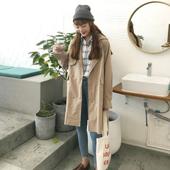 Autumn's 2017 new Korean version of the long loose and long sleeve small canvas coat coat all-match students F Khaki