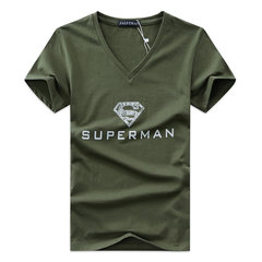 2017 summer cotton short sleeved t-shirt men V collar Chinese wind dragon pattern loose sleeve t-shirt men fat man clothes 3XL New Superman army green