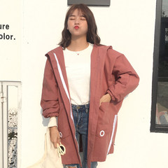 Autumn and winter women's 2017 new version of the Korean version of the long small BF wind loose windbreaker, student leisure Hooded Coat F Brick red