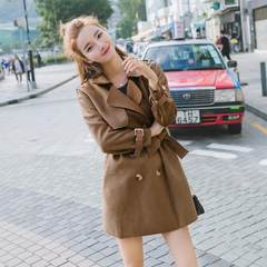 The little girls long coat 2017 new spring and autumn wind BF all-match Hong Suede Jacket XS short XS Dark brown