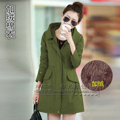 The 2017 autumn and winter in the long section of the new Korean cultivating all-match significantly sprat female age plus velvet coat 3XL Army green (winter cotton padded cotton padded clothes)