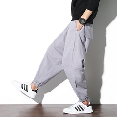 Chinese style menswear in autumn and winter, big size loose linen, casual radish pants, Nepali trousers, little feet, long pants 3XL Light grey
